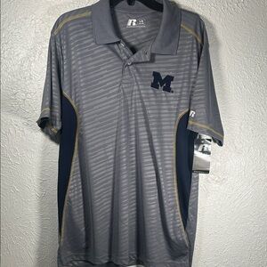 NWT Russell University of Michigan Athletic Gray and Navy Polo Shirt Large 42-44